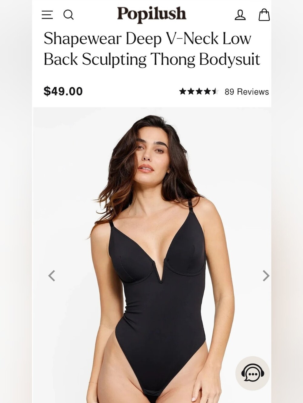 Popilush- Deep V-Neck Sculpting Thong Bodysuit Black/NEW!!
